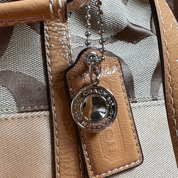 EUC COACH KHAKI SIGNATURE TAN STRIPED LEATHER BAG SATCHEL SHOULDER PURSE - Picture 7 of 11